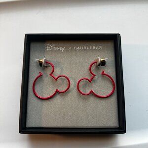 New Disney X BaubleBar Mickey Mouse Red Silhouette Head Outline Hoop Earrings